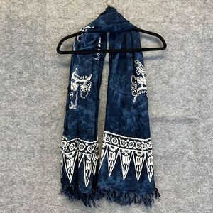 Fata Morgana Sarong Scarf Women's 40”X60” Navy Blue White Geometric Print Fringe